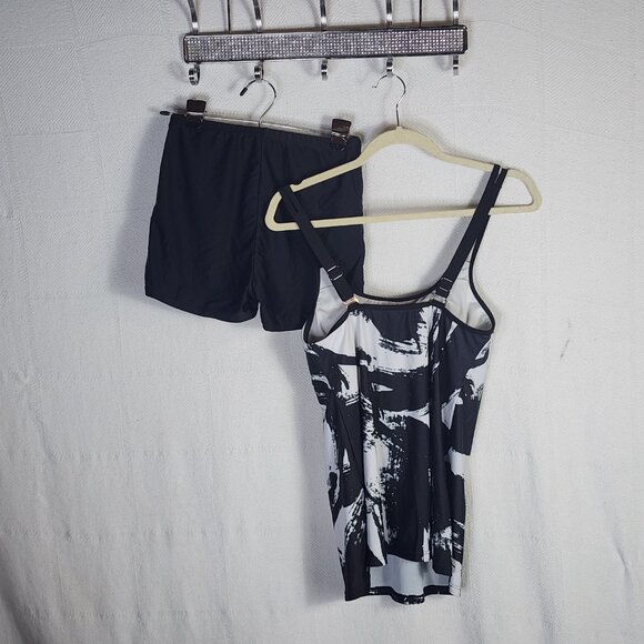 Rotita Black White Graffiti Print Poly Elastane Double Adj Straps Tankini Set SM - Picture 9 of 16